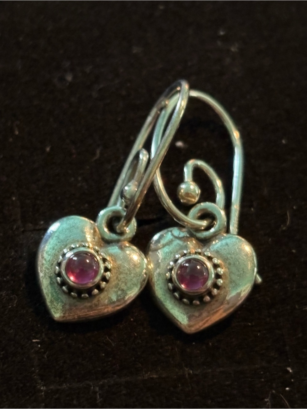 Pandora retired pink rhodolite Silver Heart earring set